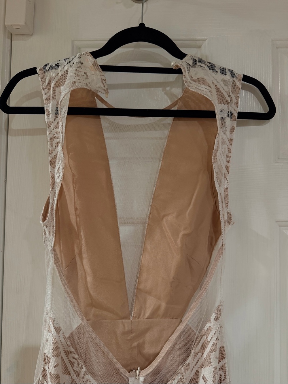 New Luxxel Ivory and Nude Sheer Lace Maxi Gown - Picture 6 of 7